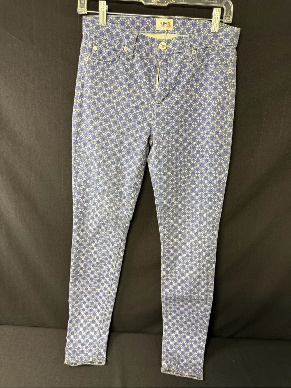 Hudson Nico Super Skinny Jeans 27 Blue White Geometric Print Stretch Denim
